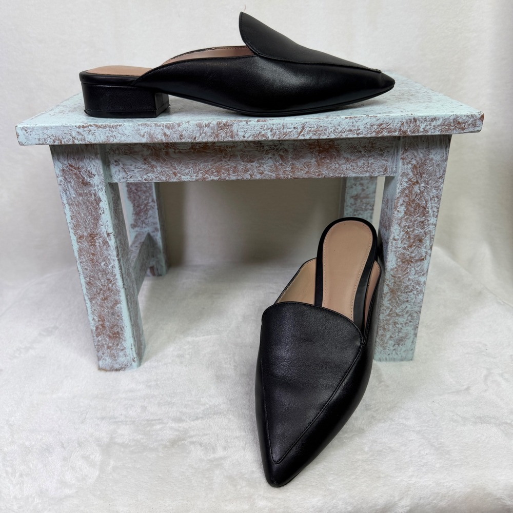 Cole‎ Haan Mule Women 6.5B Black Leather Pointed Toe Block Heel Slip On W12888